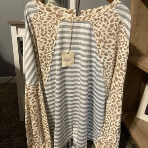 Striped and Leopard Print Long Sleeve Top
